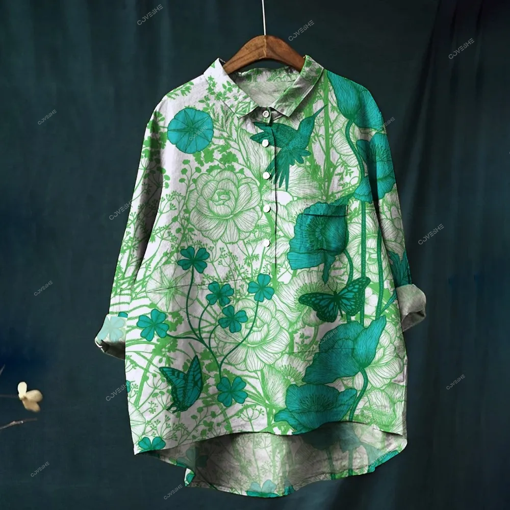 Women's Vintage Floral Butterfly Print Casual   Shirt