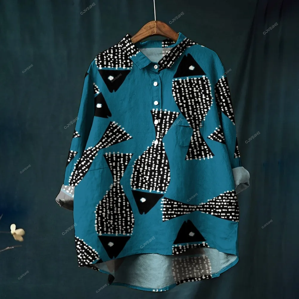 Women's  Polka Dot Art Fish Print Casual   Shirt