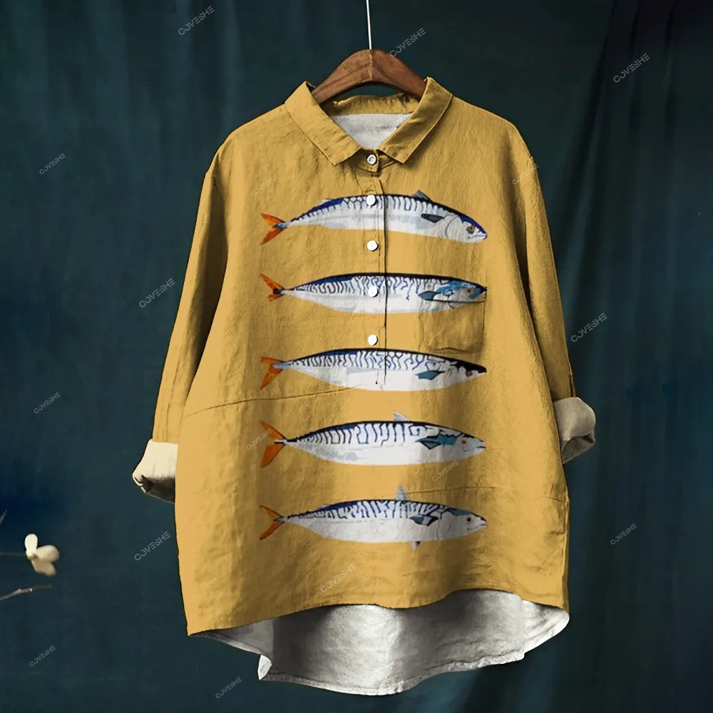 Women's Sardine Print Casual   Shirt