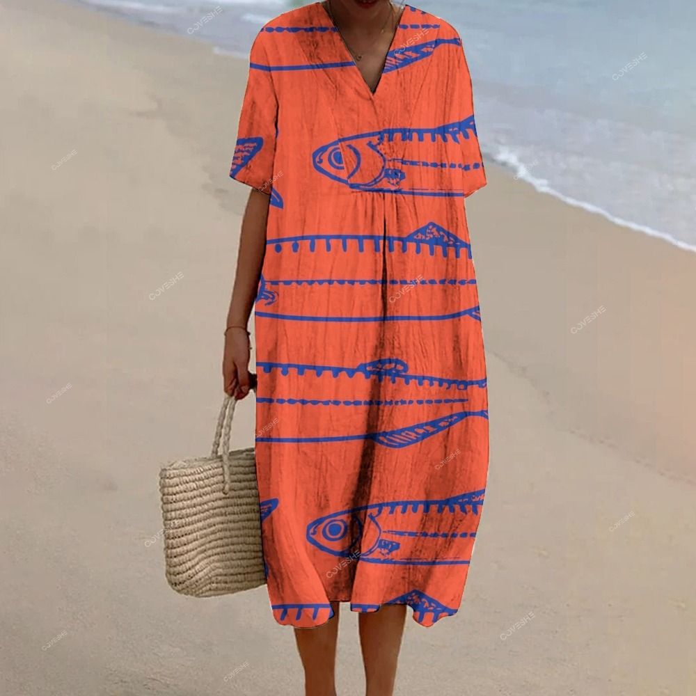 Women's Fish Art Print Flowy Dress