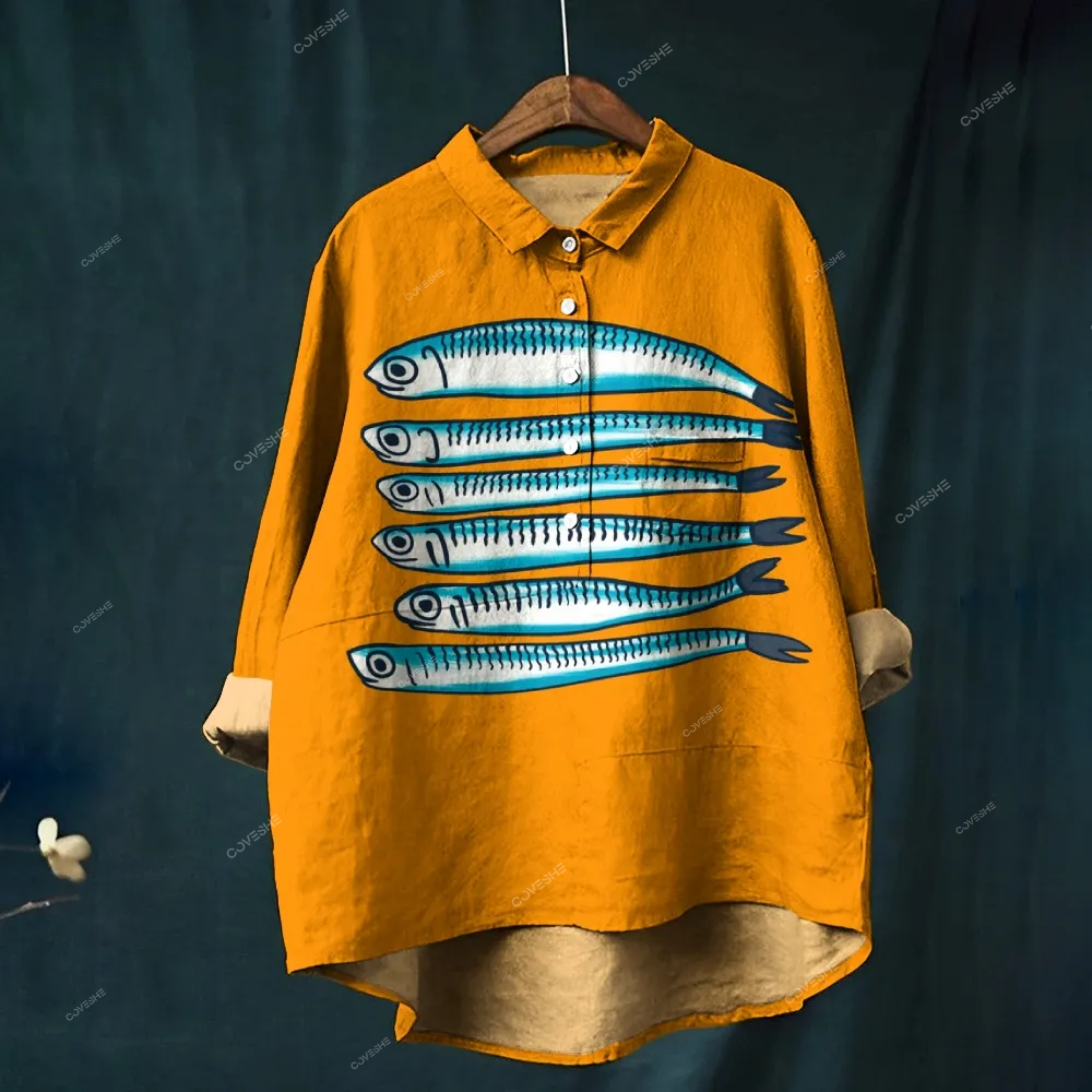 Women's Sardine Print Casual   Shirt