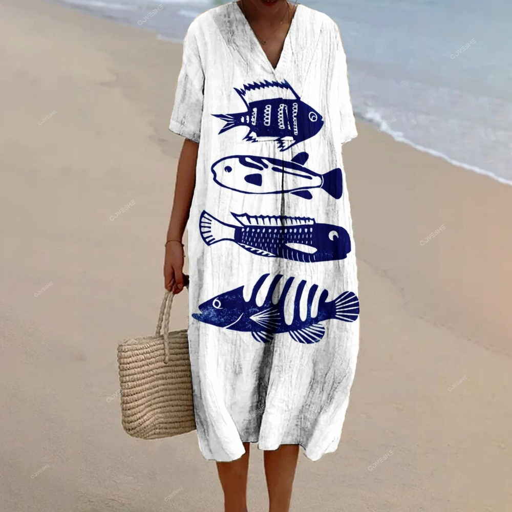 Women's Fish Print Flowy   Dress