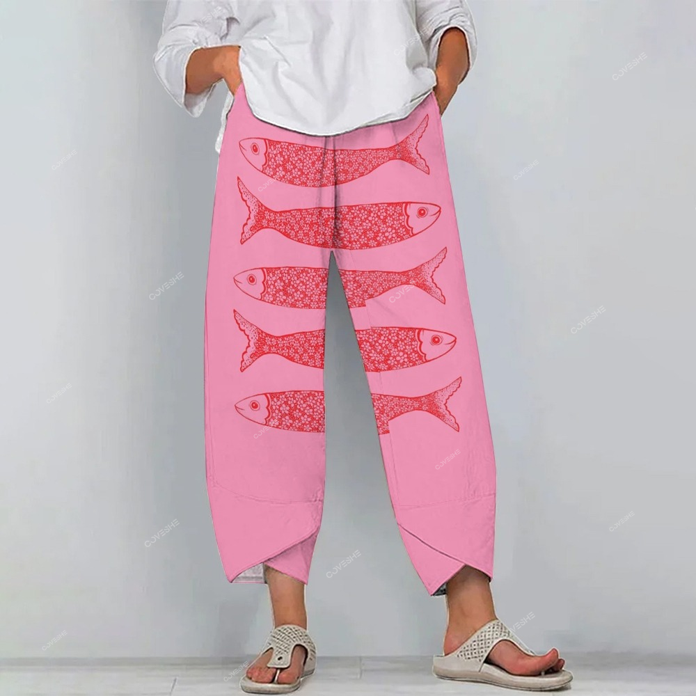 Women's Casual Vintage Fish Printed   Pants