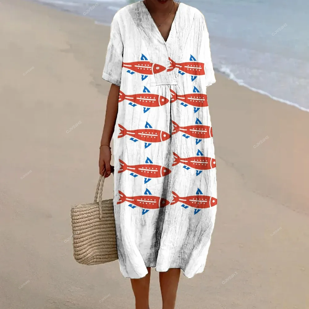 Women's Sardine Print Flowy   Dress