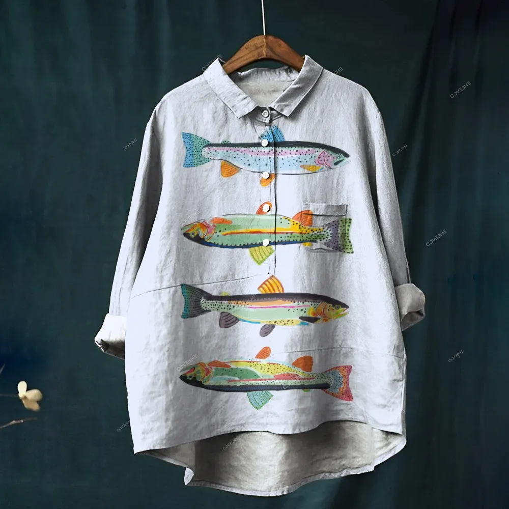 Women's FIsh Print Casual   Shirt