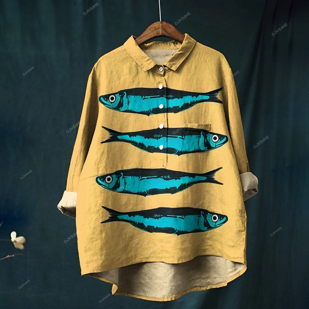 Women's Sardine Print Casual   Shirt