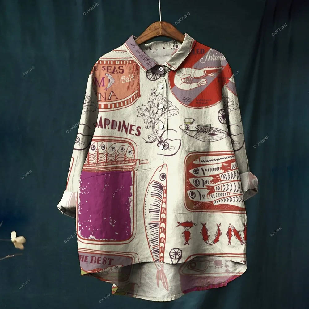Women's Sardine Print Casual   Shirt