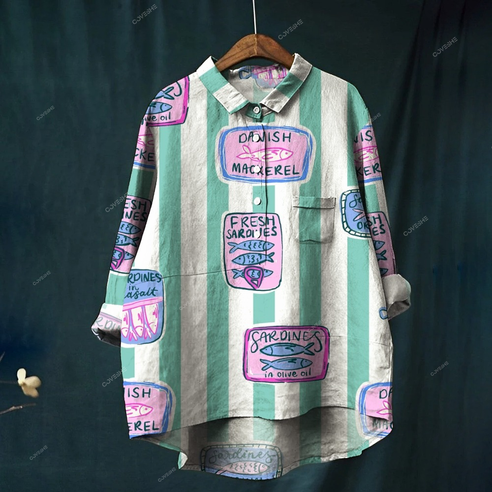 Women's Canned Sardines Print Casual Shirt