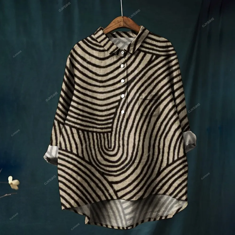 Women's Circular Line Pattern Print Casual   Shirt