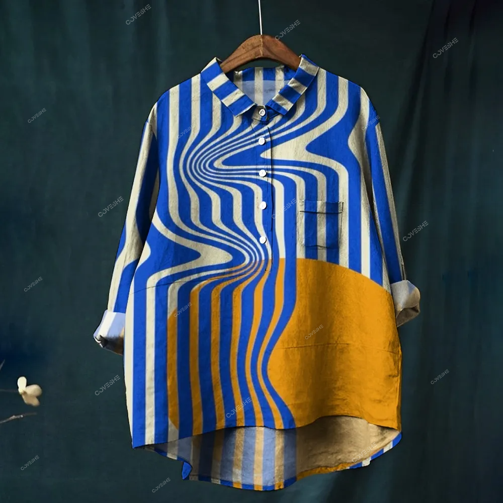 Women's Vintage Abstract Art Print Casual   Shirt