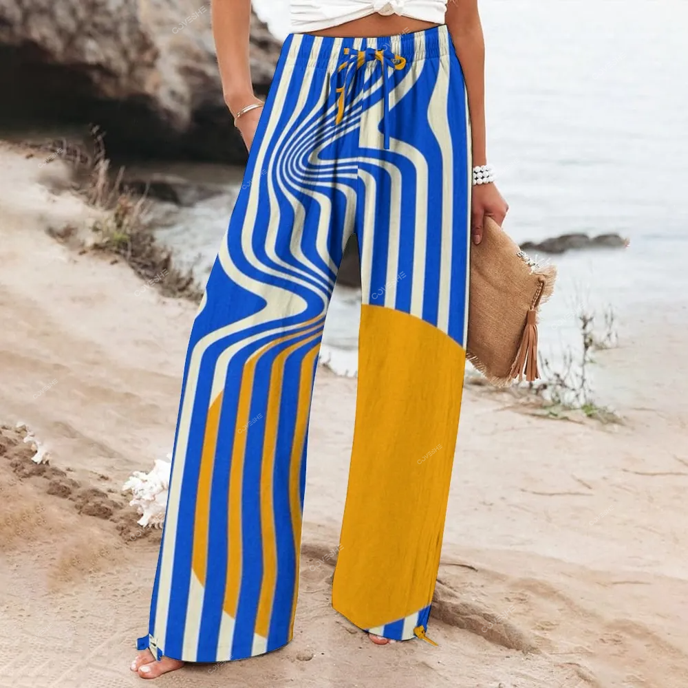 Women's Vintage Abstract Art   Wide Leg Casual Pants