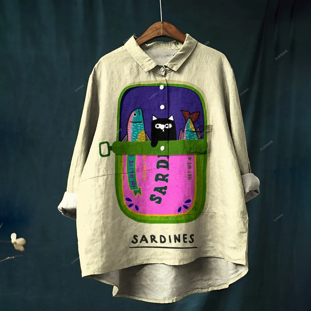 Women's Sardines Print Casual   Shirt