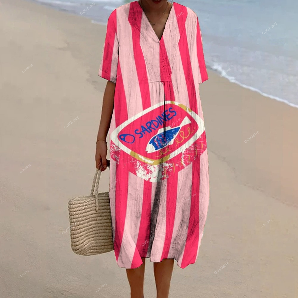 Women's Stripe Sardines Print Flowy   Dress