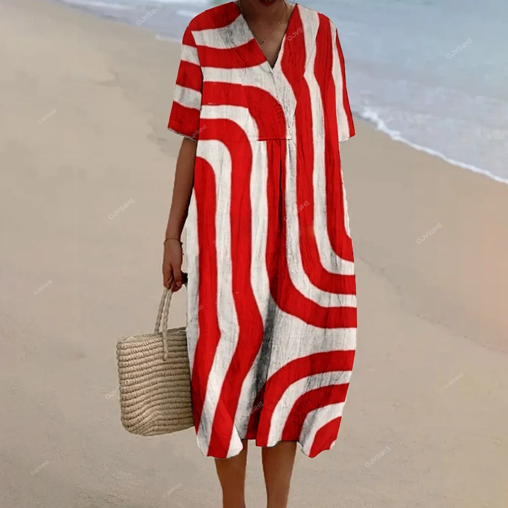 Women's Geometric Irregular Lines Print Flowy   Dress