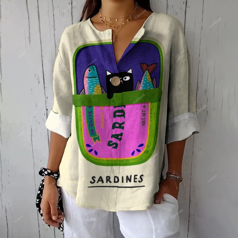 Women's Casual Sardine Print   Shirt