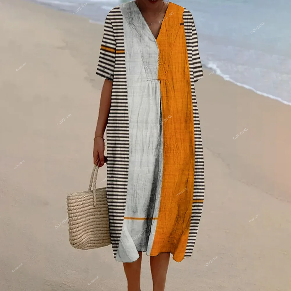 Women's Stripe Patchwork Print Flowy Dress