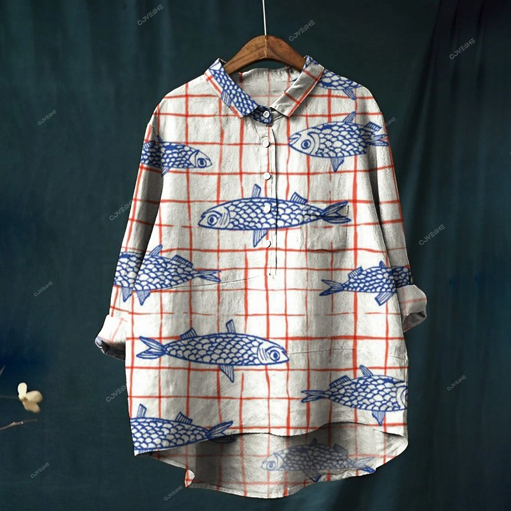 Women's Fish Art Print Casual   Shirt