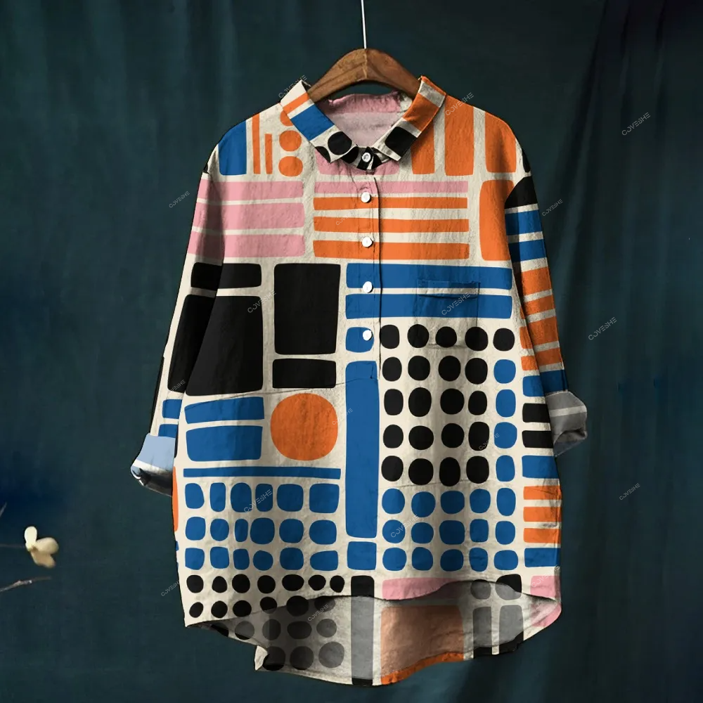 Women's Geometric Colorblock Print Casual   Shirt