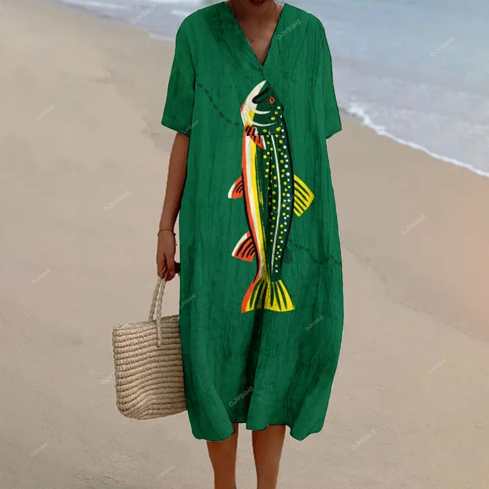 Women's Colorful Fish Print Flowy Dress