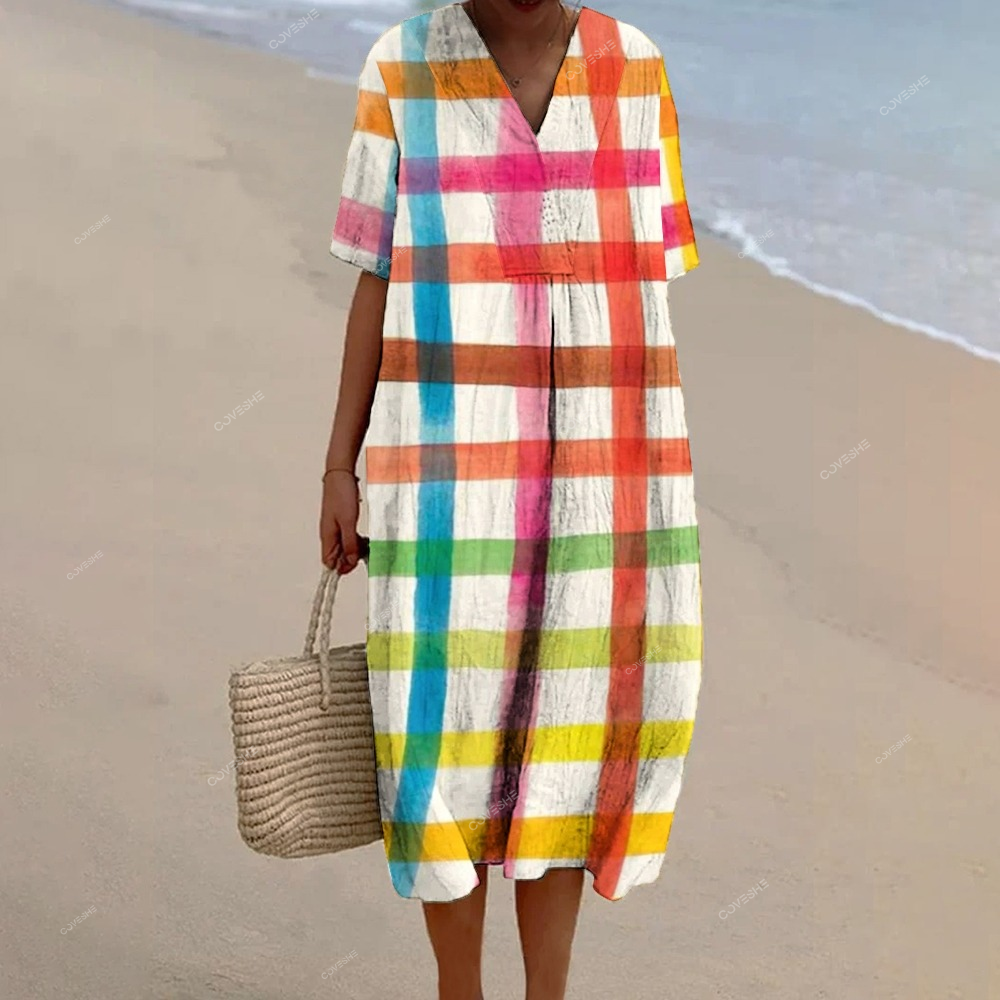 Women's Line Colorblock Print Flowy   Dress