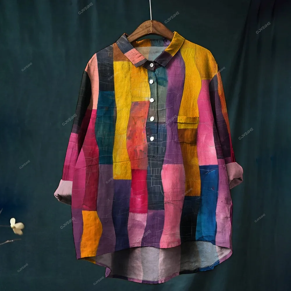 Women's Color Block Print Casual   Shirt