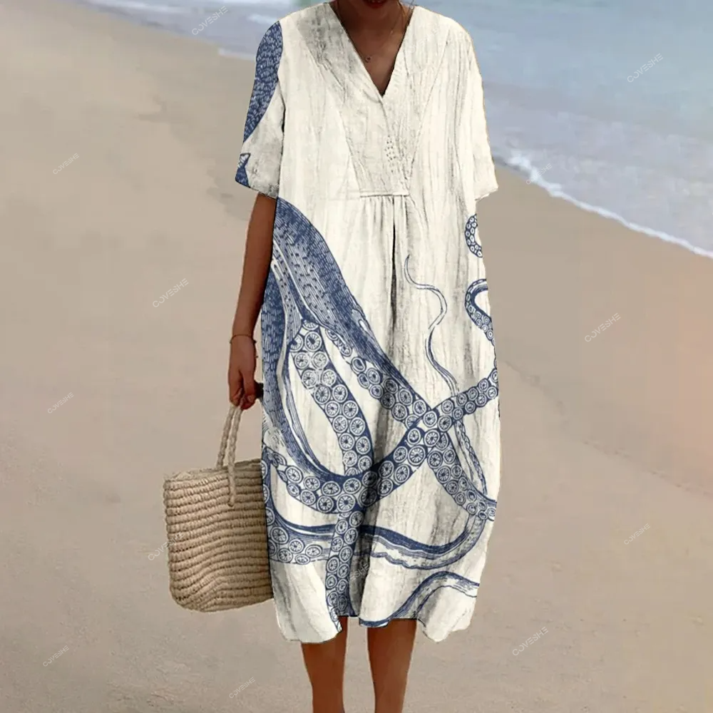 Women's Octopus Print Flowy   Dress