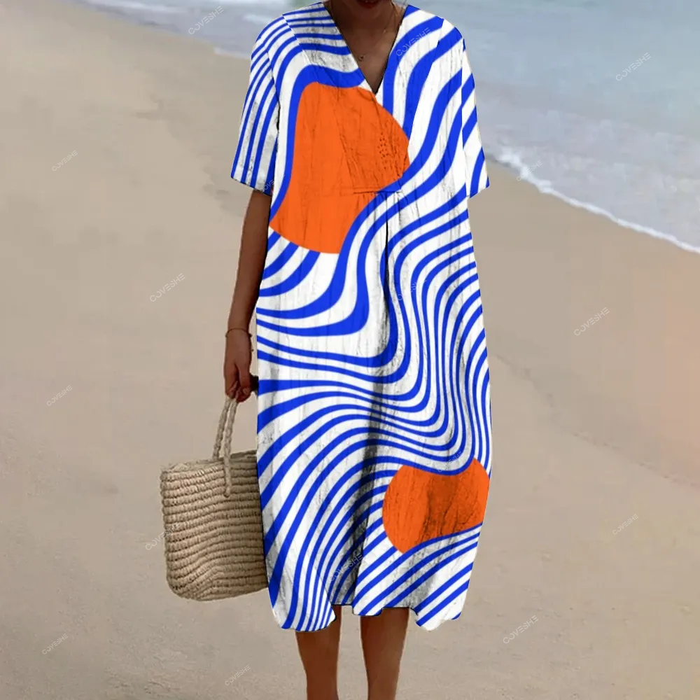 Women's Geometric Lines Watercolor Splash Fluid Art Print   Dress