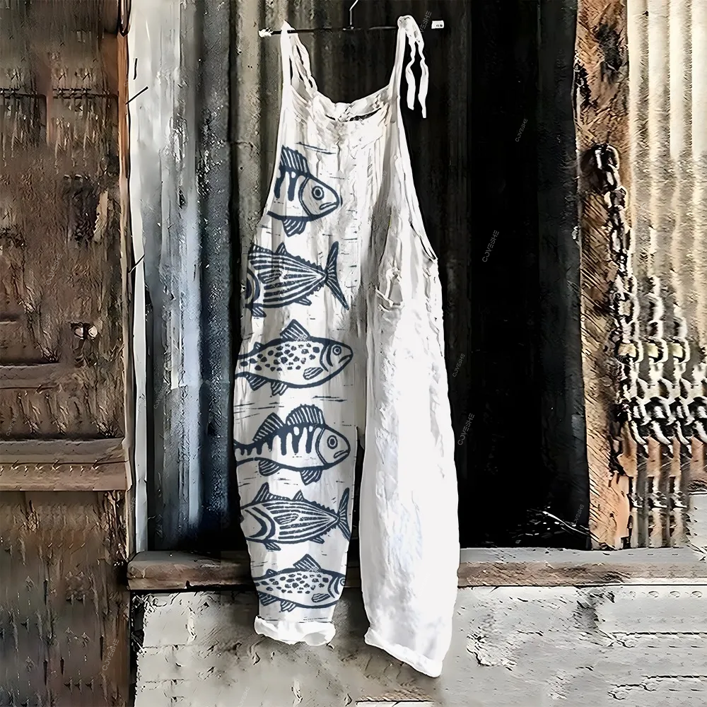 Fish Japanese Lino Art Jumpsuit