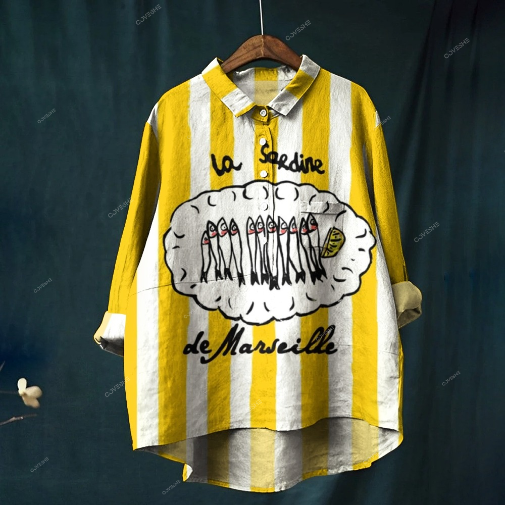 Women's La Sardine Print Casual   Shirt