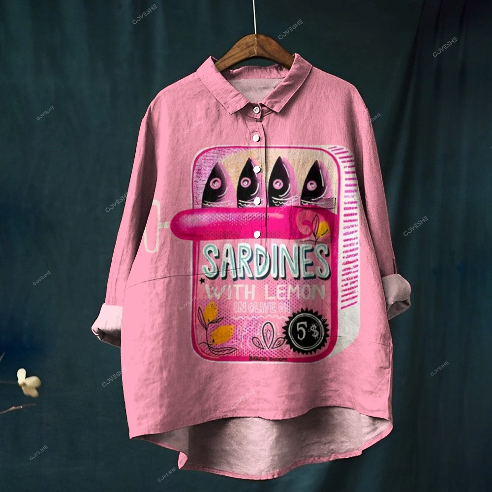 Women's Canned Sardines Print Casual   Shirt