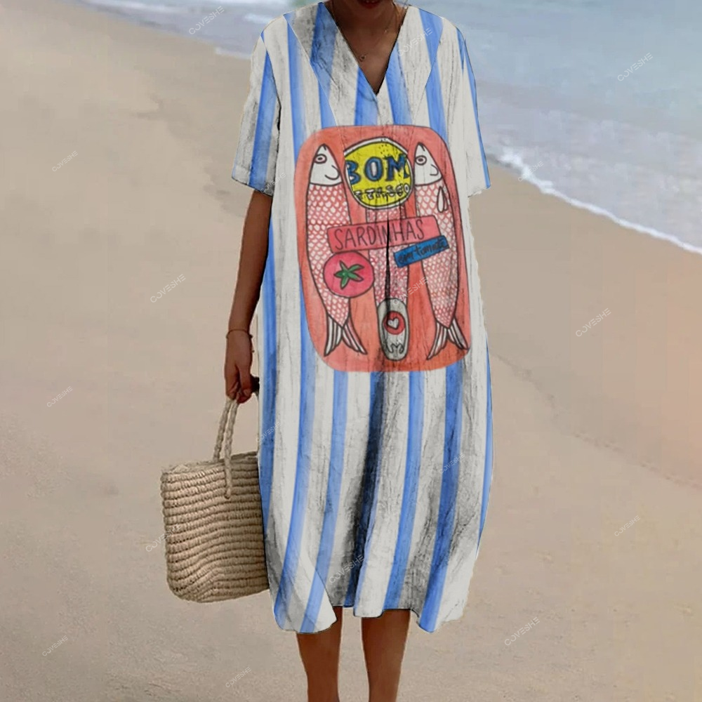 Women's Sardines Print Flowy   Dress