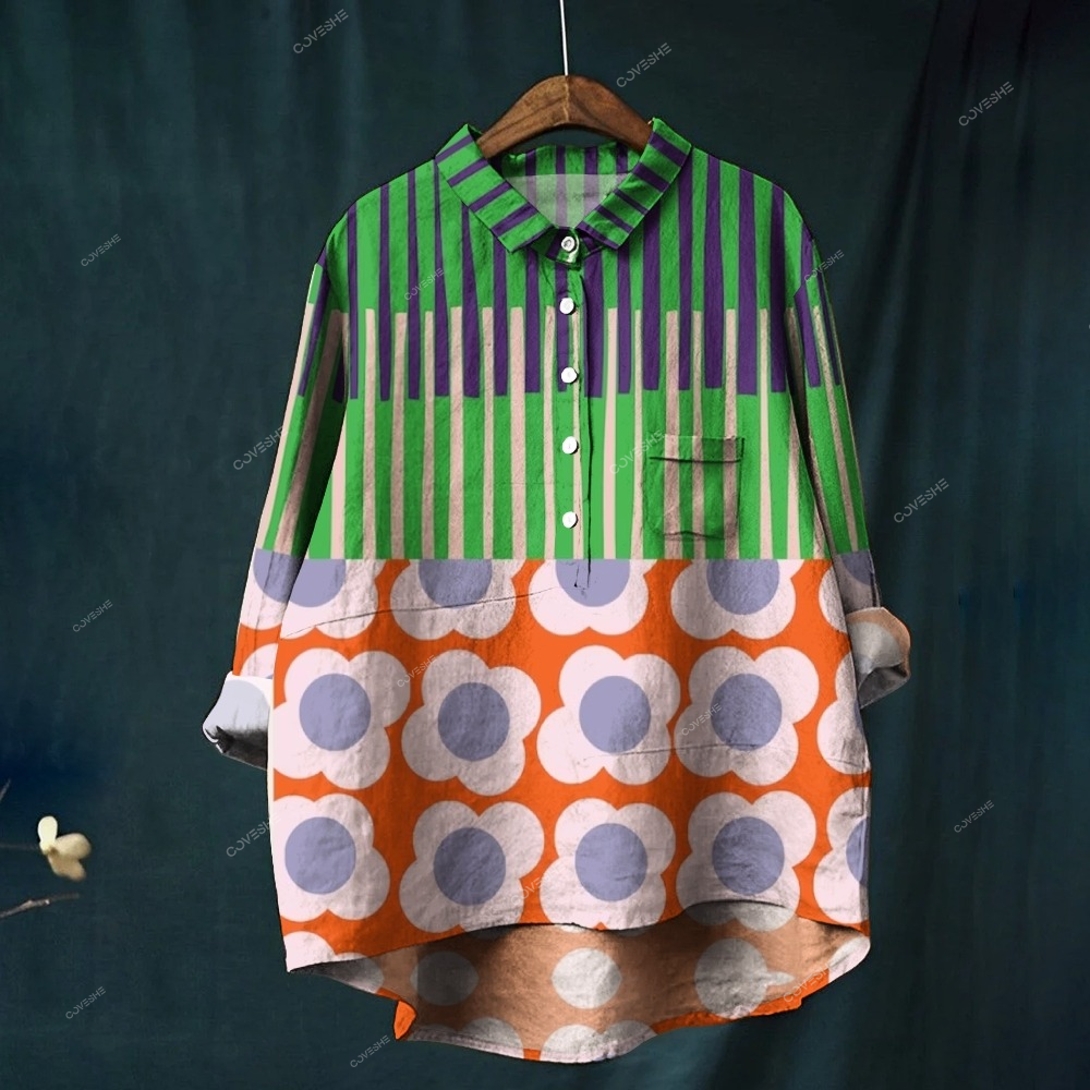 Women's Stripe Daisy Print Casual   Shirt