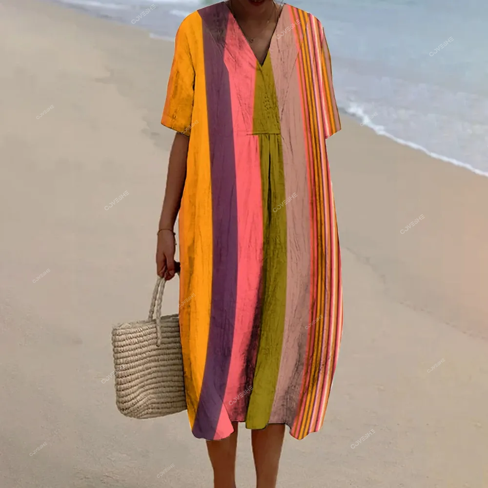 Women's Abstract Stripe Print Flowy   Dress