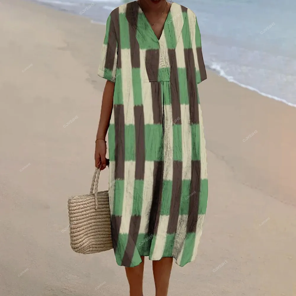 Women's Colorblock Stripe Print Flowy   Dress