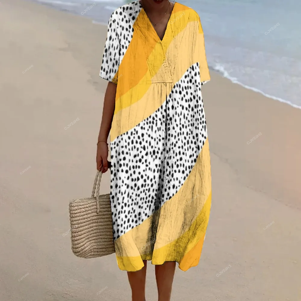 Women's Gradient Stripe Polka Dots Art Print Flowy Dress