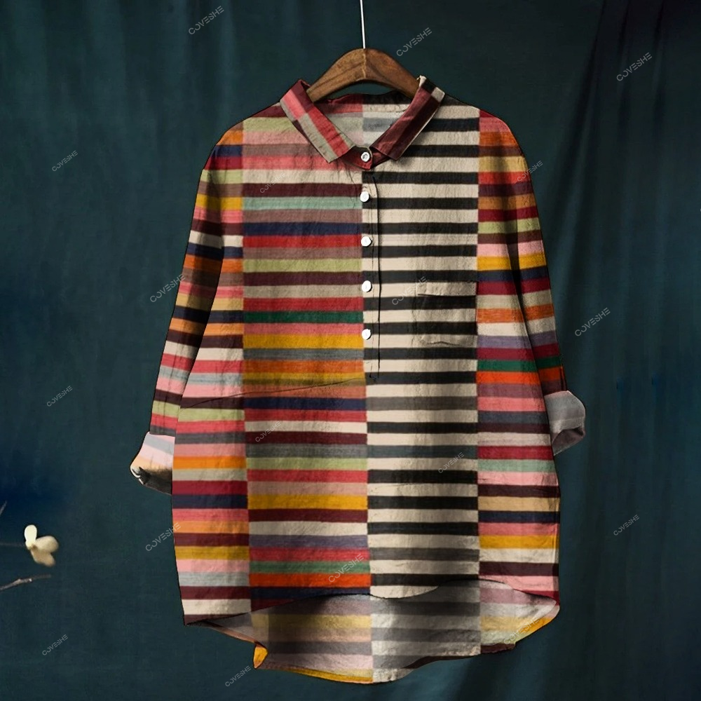 Women's Colorblock Stripe Printed Casual Shirt