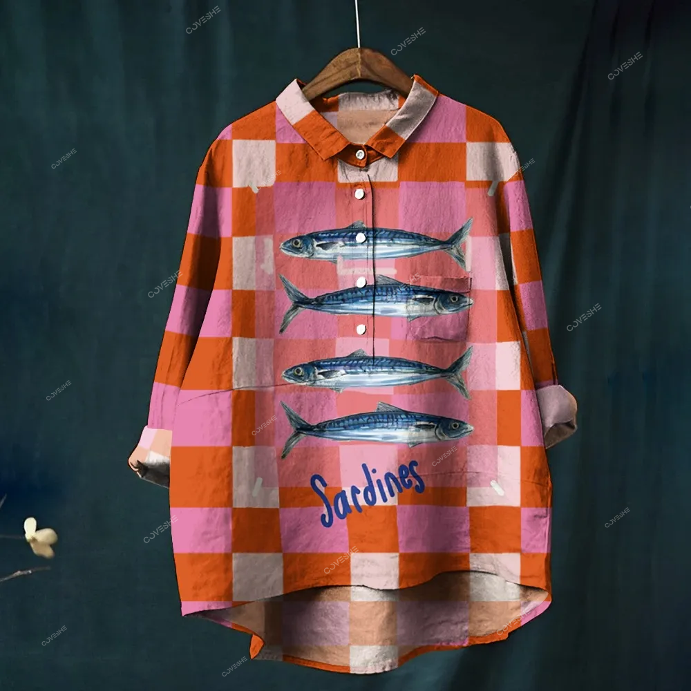 Women's Colorful Square Sardines Printed Casual Shirt