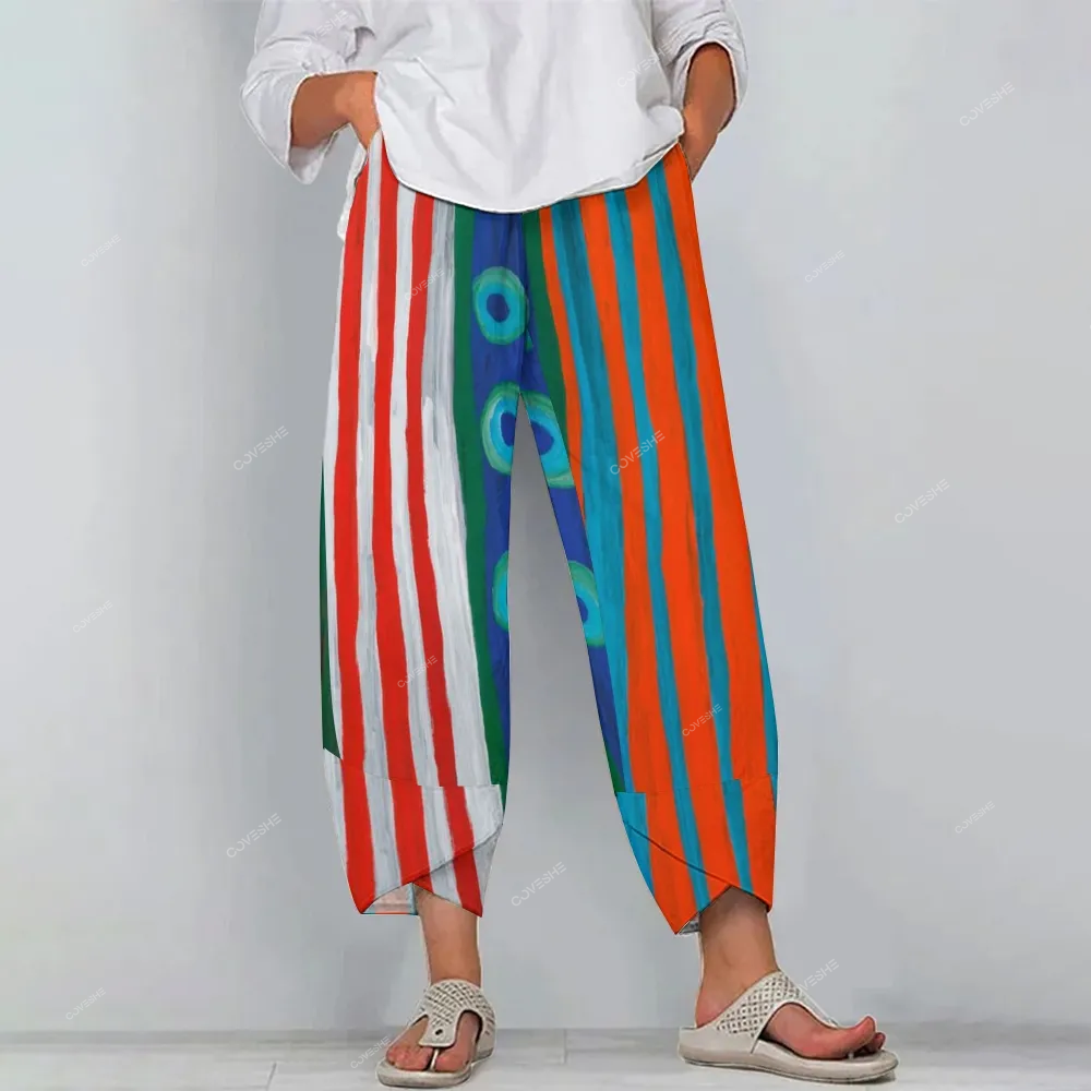 Women's Casual Stripe Patchwork Printed Pants