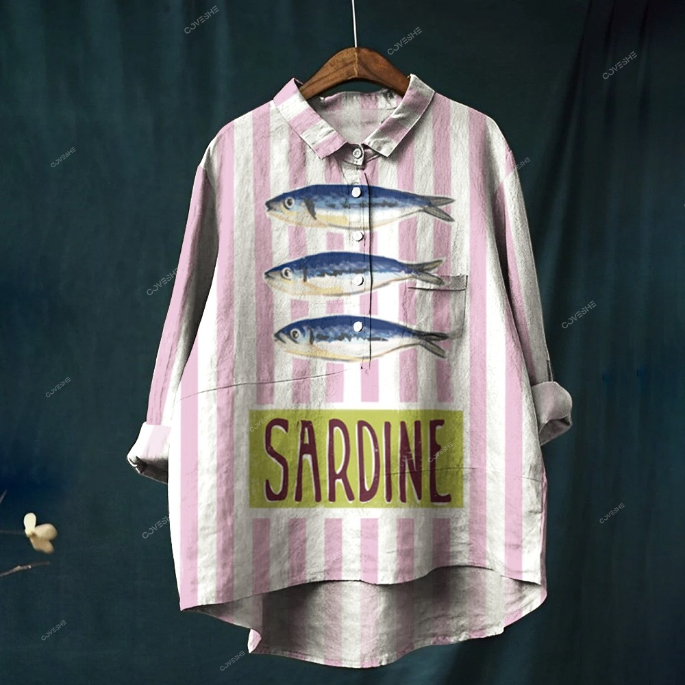 Women's Striped Sardines Printed Casual Shirt
