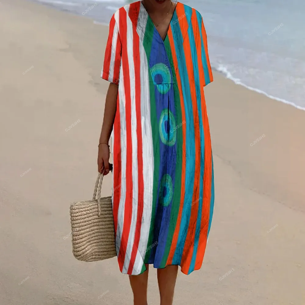 Women's Stripe Patchwork Printed Flowy Dress