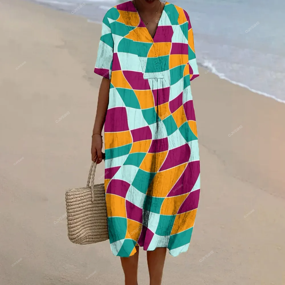 Women's Colorful Plaid Printed Flowy Dress