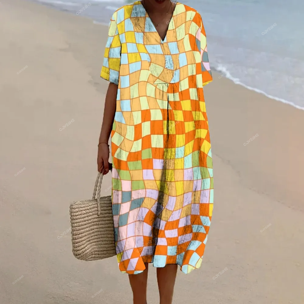 Women's Colorful Plaid Printed Flowy Dress