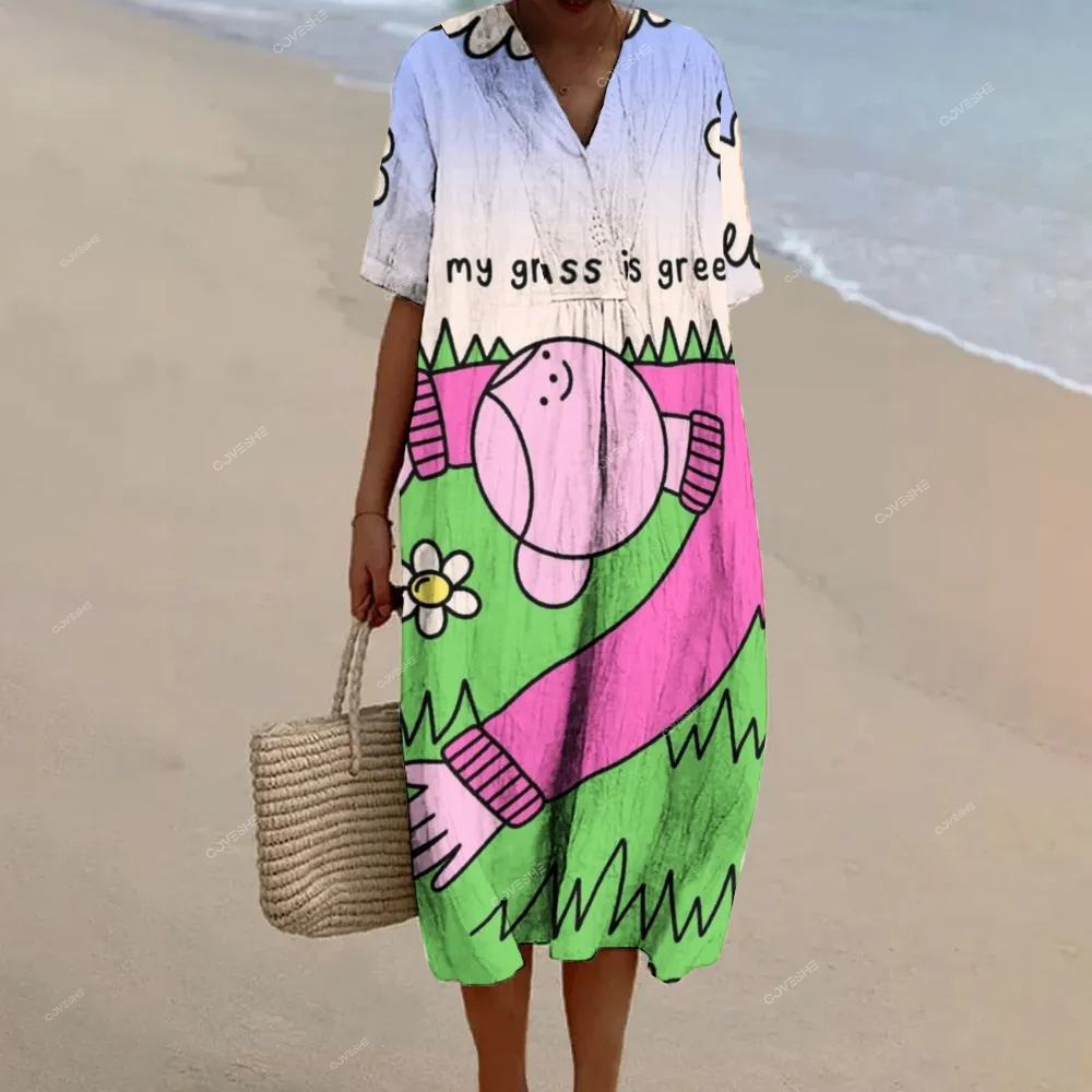 Women's Cartoon Printed Flowy Dress