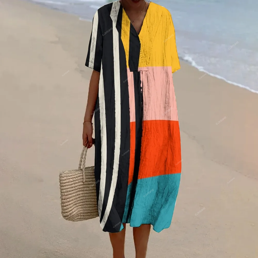 Women's Stripe Printed Flowy Dress