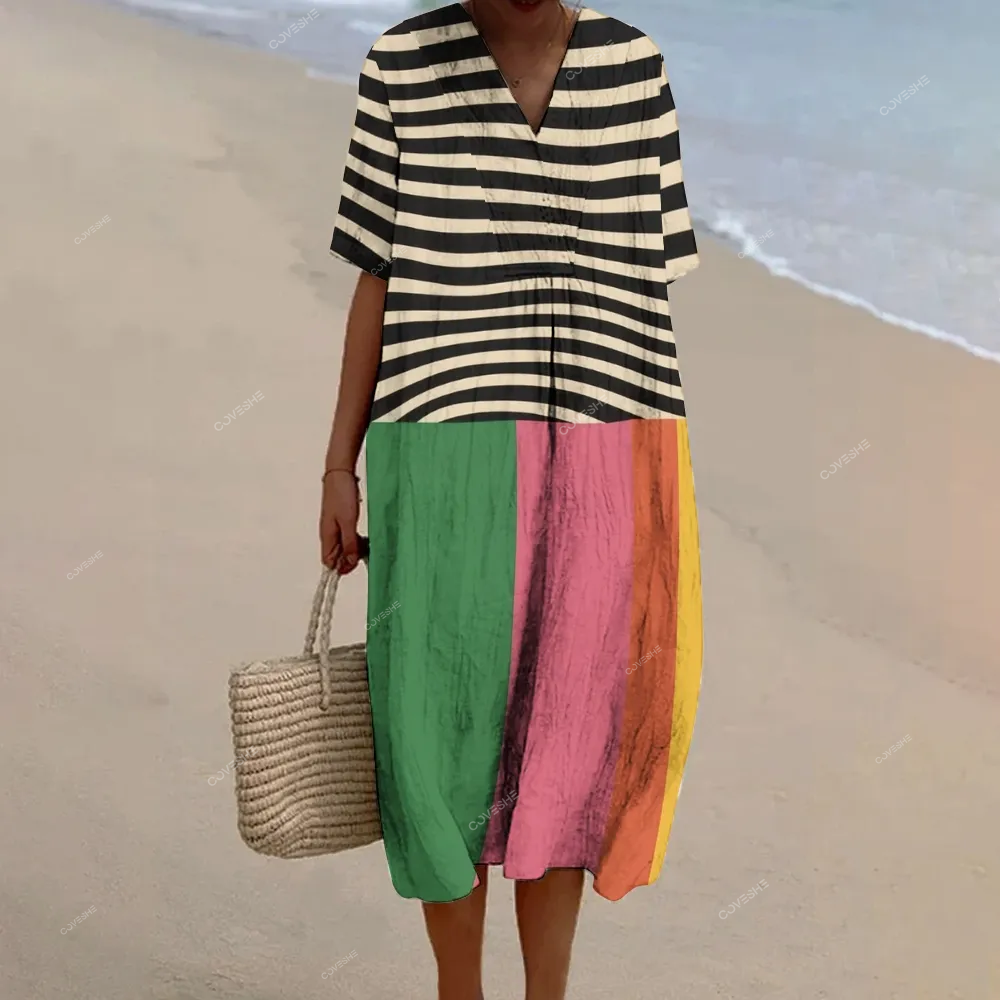 Women's Stripe Printed Flowy Dress