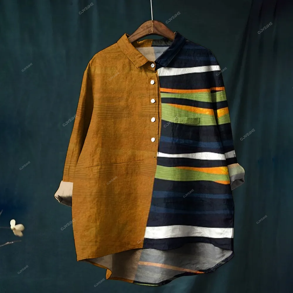Women's Colorblock Stripe Printed Casual Shirt