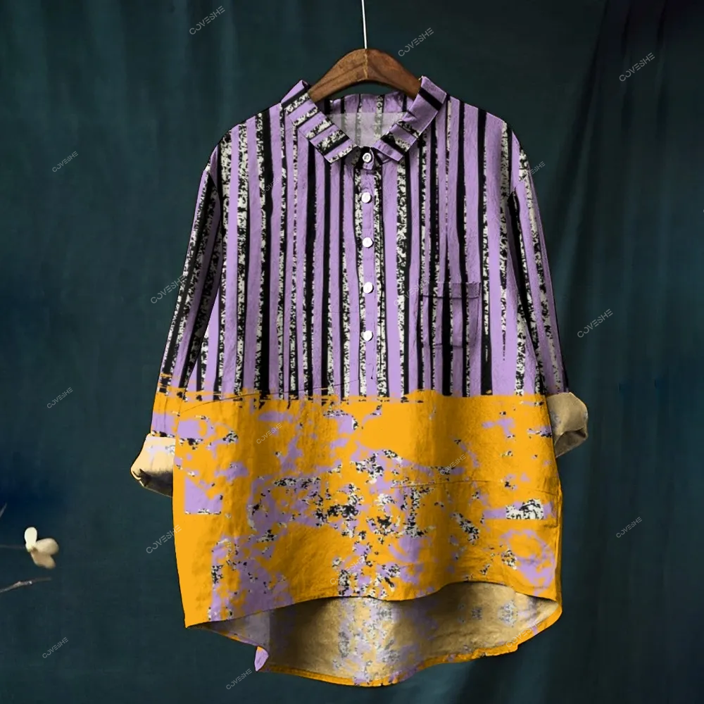 Women's Line Splicing Printed Casual Shirt