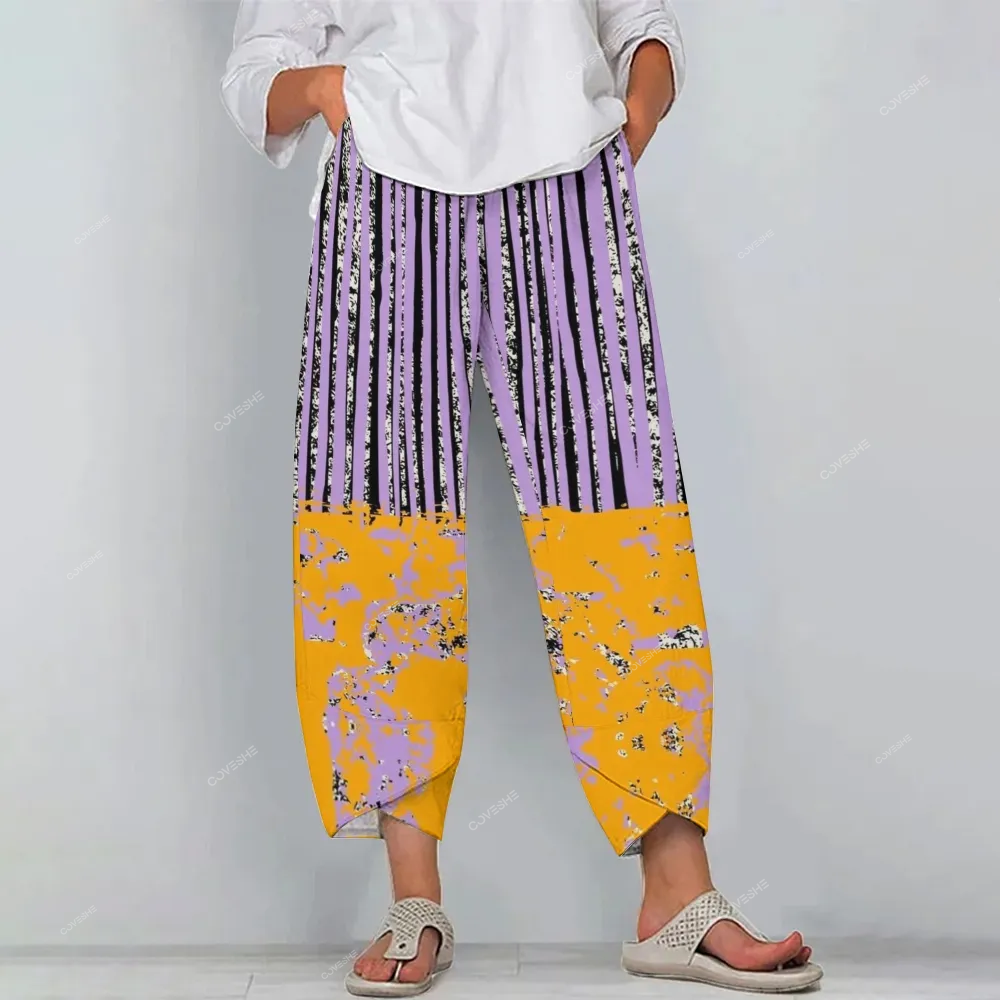 Women's Casual Line Splicing Printed Pants