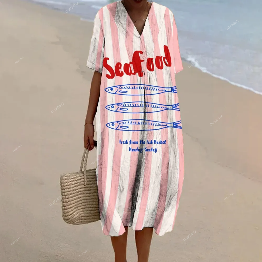 Women's Seafood Sardines Printed Flowy Dress