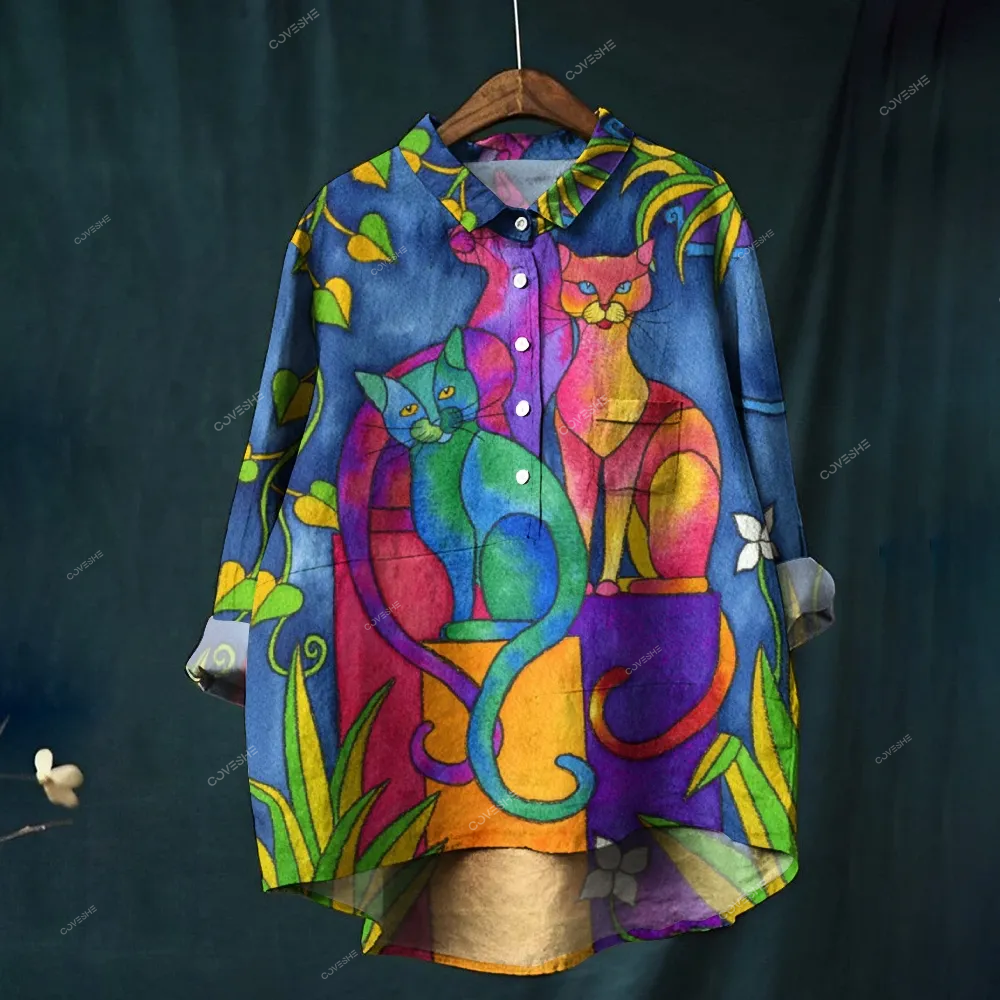 Women's Cat Art Printed Casual Shirt